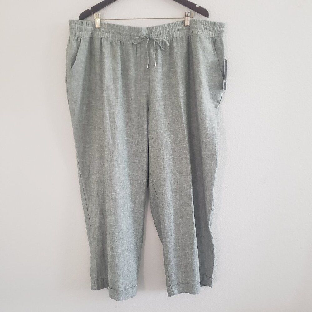 Jones NY Signature Women's Pants 3X Green Pull On Linen Blend Coastal Casual